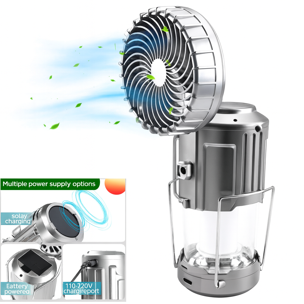 3-in-1 Portable Solar Camping Fan & LED Lantern