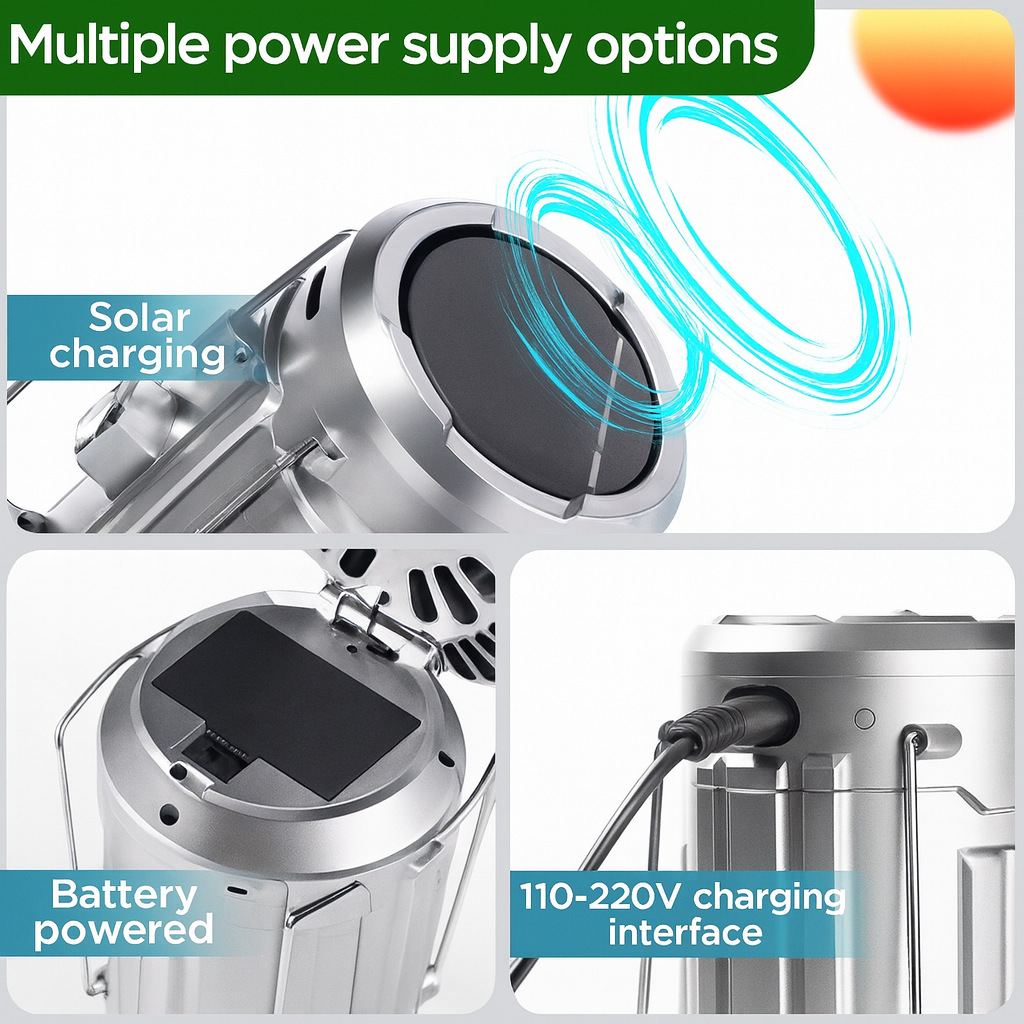 3-in-1 Portable Solar Camping Fan & LED Lantern