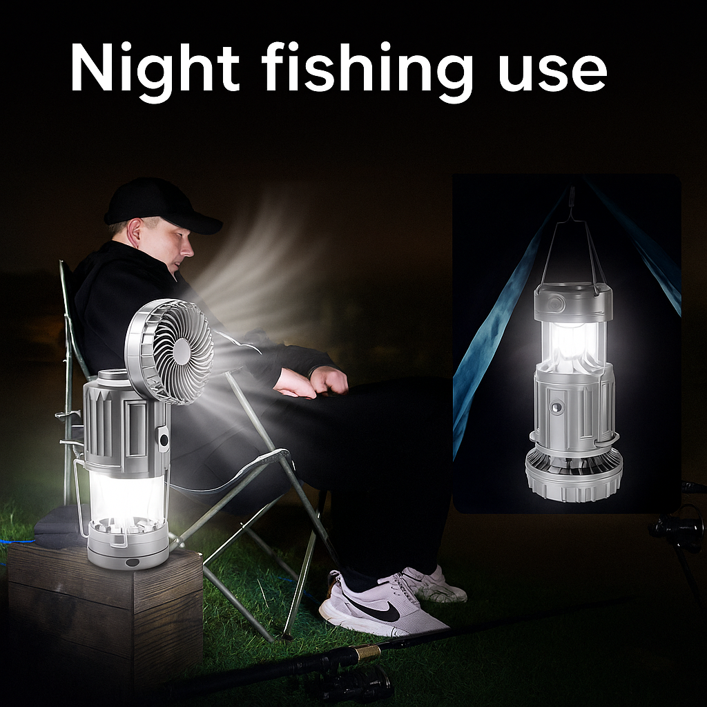 3-in-1 Portable Solar Camping Fan & LED Lantern
