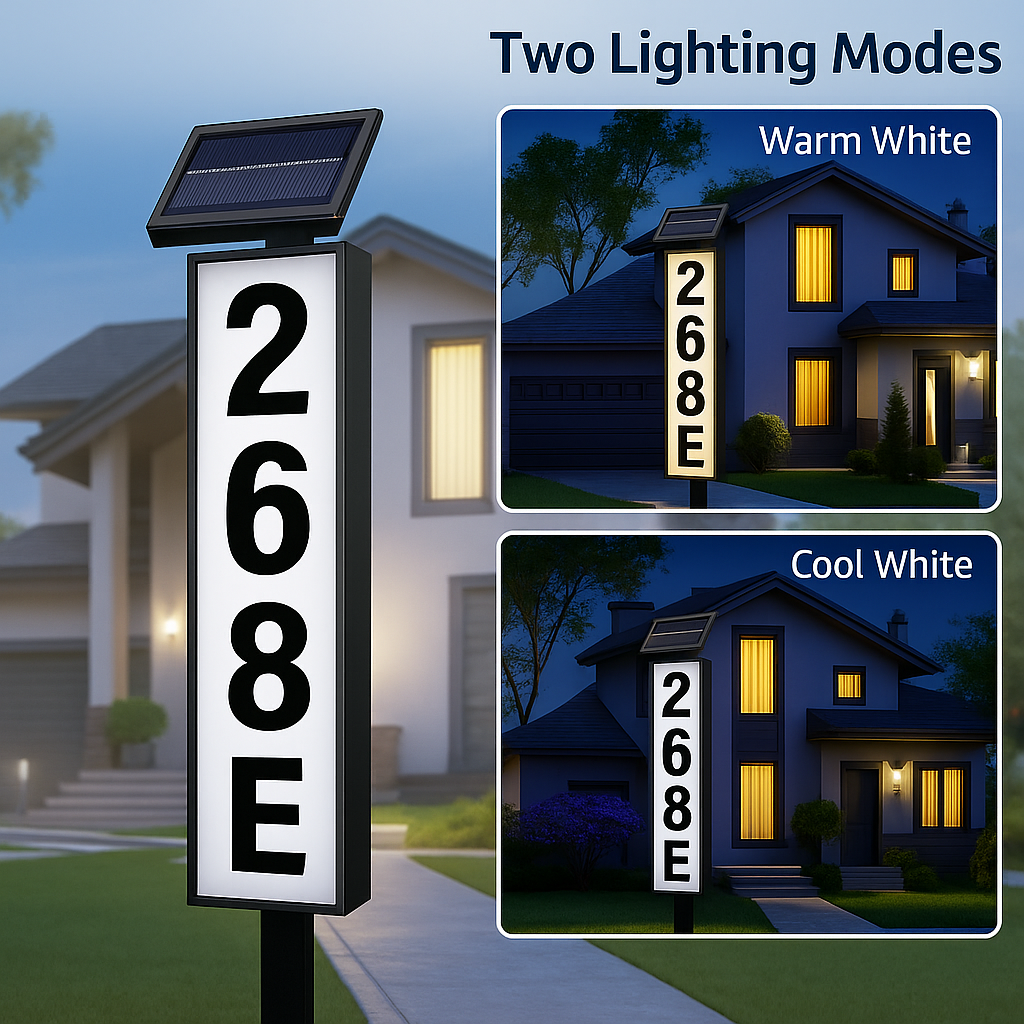Solar-Powered LED House Number Sign