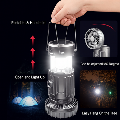 3-in-1 Portable Solar Camping Fan & LED Lantern