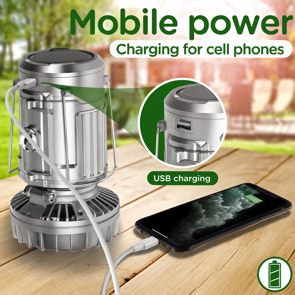 3-in-1 Portable Solar Camping Fan & LED Lantern