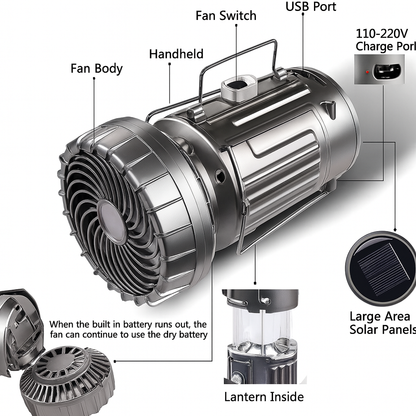 3-in-1 Portable Solar Camping Fan & LED Lantern